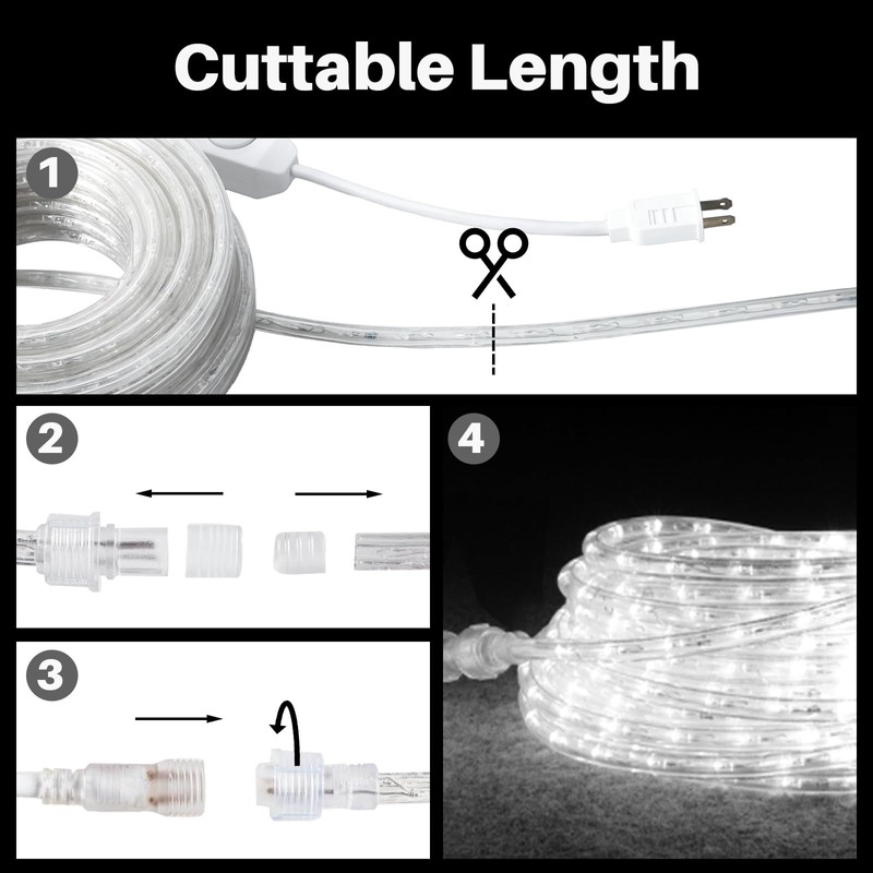 33ft/10m LED Rope Lights, Cool White Rope Light Outside, Waterproof