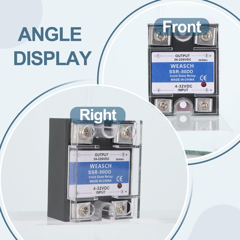 Weasch 2Pcs Single Phase Solid State Relay, SSR-80DD, DC to