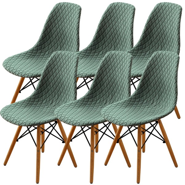 SHENGYIJING Dining Chairs Covers Set of 2/4/6,Style Shell Dining Chair Mid Century Modern Chair Sipcover,Upholstered Dining Accent Side Chair Covers (Matcha Green,6 Pieces)