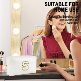 URSKYTOUS Initial Preppy Makeup Bag for Women Travel Large Cosmetic Bag Cute Pink Makeup Pouch for Purse Zippered Toiletry Bag Organizer PU Leather Aesthetic Makeup Brushes Storage Bag Makeup Case