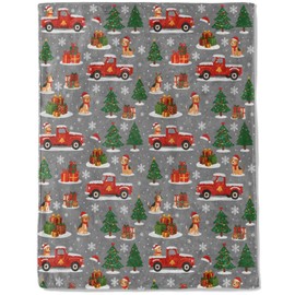 ainori Christmas Decorative Throw Blanket, Red Truck Dog Tree Snowflake Print Decoration, Flannel Winter Blankets for Couch Bed Sofa, Holiday Home Decor, Xmas Festival Gifts for Pet Lovers 50x60 Inch