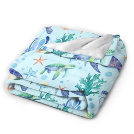 Majoug Sea Turtle Throw Blanket Flannel Fleece Bed Blanket Cozy Air Conditioning Blanket Plush Blanket for Bedroom Living Sofa Car 60"x50"