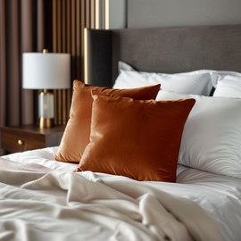 StangH Soft Velvet Throw Pillow Covers 18x18 inches Burnt Orange, Solid Square Cushion Cases with Hidden Zipper Holiday Decorative for Bedroom Bed/Sofa/Bench/Car/Living Room, Pack of 2