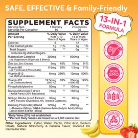 Magnesium Glycinate Gummies for Kids - with L-Theanine, Ashwagandha, Vitamin D3 K2, Magnesium for Kids - Sleep, Calm, Muscle, Relaxation, Cognitive, Sugar Free Strawberry & Banana Filled Gummies 60ct