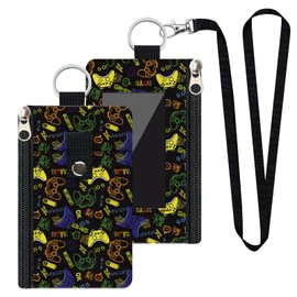 Leyeve Wallet Lanyards for Women with ID Window, RFID Blocking Small Zip Wallet, Cute Cartoon Card Holder with Keychain for Travel Cruise Essentials Kids Students-KB0002