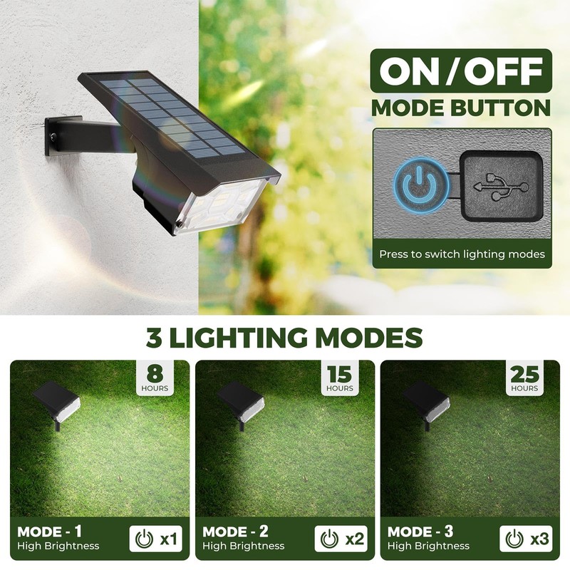 Kingsyard Solar Lights Outdoor Waterproof IP68, 47 LEDs 3 Lighting