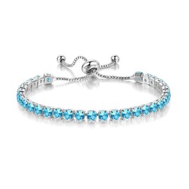 Paris Jewelry 18K White Gold 7 Cttw Created Aquamarine Round Adjustable Tennis Plated Bracelet