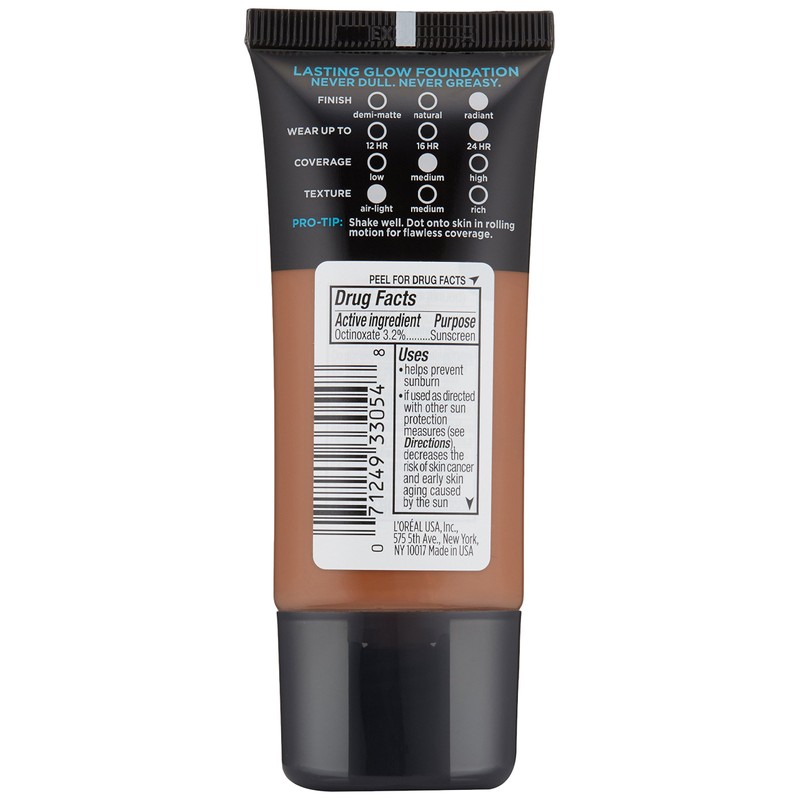 L'Oreal Paris Makeup Infallible Up to 24HR Pro-Glow Foundation, Cocoa,