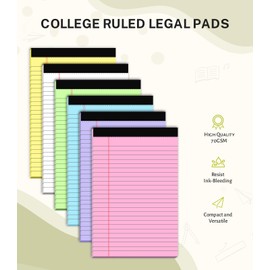 Small Legal Pads 5x8 Colored, 6 Pack Note Pads 5x8, Perforated Pink Legal Pad College Ruled, Lined Paper Pads 5x8 Notebook Pad, 30 Sheets per Notepad, Mini Purple Legal Pads 5x8 for Office School Home