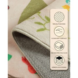 CRYPTOLITE Boho Washable Area Rug 6x9 for Living Room, Bedroom, Office, Playroom, Kitchen or Dining Room, Soft Floral Carpet for Indoor Use, Easy Care Non-Slip Design (Beige)