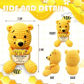 QZCYU Inspirational Positive Winnie Doll Gifts for Women - Emotional Uplifting Support Mental Health Knitted Winnie - Vintage Pooh Nursery Decor - College Student Birthday Graduation Stuffers