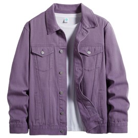 ESDVQ Men's Denim Jacket Vintage-Inspired Jean Jacket with Multiple Pockets - Cotton Blend, Machine Washable (US, Alpha, Medium, Regular, Regular, Purple)