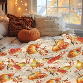 Autumn Fall Pumpkin Throw Blanket, Soft Lightweight Gourds Birds Flannel Blanket, Orange Cozy Anti-Pilling Blanket, All Seasons Warm Home Decor for Chair Sofa Bed Dorm Couch 50"X40"