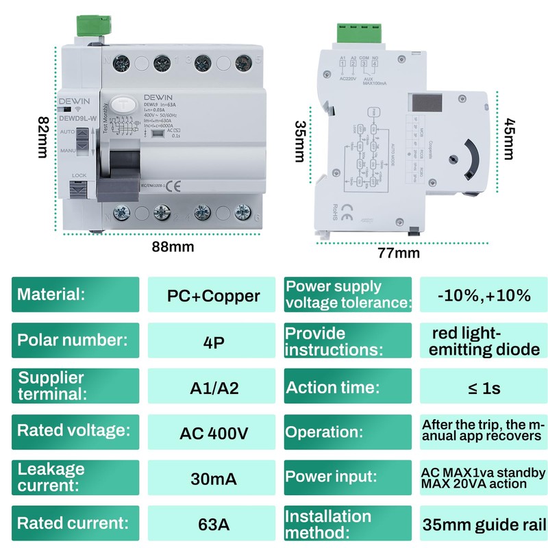 DEWIN FI Circuit Breaker with Automatic Reactivation, FI Automatic Reconnection