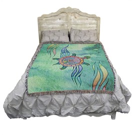 Pure Country Weavers Painted Turtle Blanket by Laurie Prindle - Animal Spirit Totems Gift Tapestry Throw Woven from Cotton - Made in The USA (72x54)