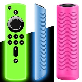 WEVOVE [3 Pack] Firestick 4K Remote Cover, Fire Remote Case Shockproof, Anti Slip Remote Control Covers, Compatible for Firestick 4K(2nd Gen)/(3rd Gen, Pendant Design) (Glow Blue/Green+Rose Red)