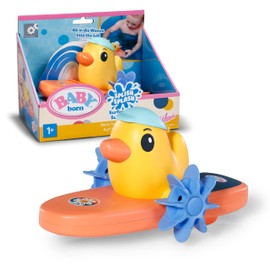 BABY born Splish Splash Surfing Berta, Colourful Bath Time Toy with Wind Up Wheels and Vibrant Orange Surfboard that floats on water, Wind Up Toddler Bath Toy, 837146 Zapf Creation