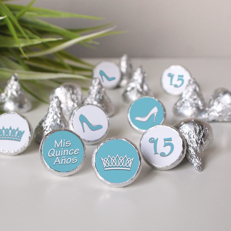 Light Blue Quinceañera Party Favor Stickers Mis Quince Años Sweet
