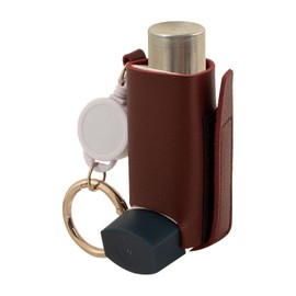 SHFGYG PU Leather Asthma Inhaler Holder Keychain Retractable Clip, Portable Lightweight Inhaler Case, Travel Handy, Holder Only (Wine Red)