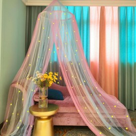 Princess Rainbow Bed Canopy with Stars Glow in The Dark, Eimilaly Bed Canopy for Girls Room Decor or Unicorn Theme Party