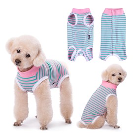 Lyneun Dog Recovery Suit, Striped Dog Surgical Recovery Suit, Soft Dog Surgical Bodysuit, Recovery Suit Dog After Surgery For Allergies, Wound Protection, Cone Alternative (Pink, S)