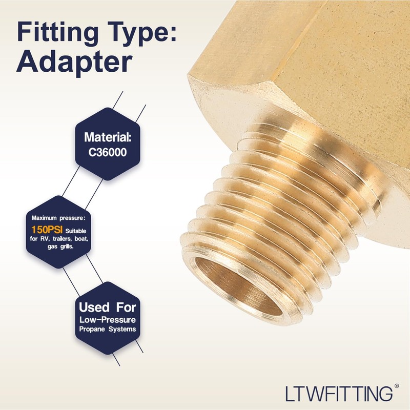 LTWFITTING Brass Pipe 1/2" Female x 1/4" Male NPT Adapter