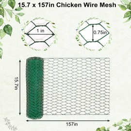Chicken Wire for Floral Arrangements, 15.7"x157" Green PVC Coated Mesh