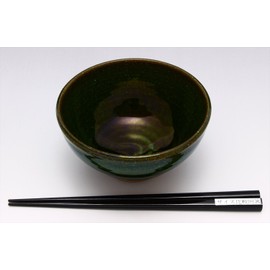 Mino Pottery 134-0050 Shigeyasu Ono Rice Bowl, Diameter Approximately 4.9 inches (12.5 cm), Total Oribe, Green, Made in Japan