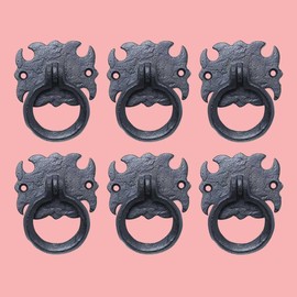 Renovators Supply Manufacturing Black Wrought Iron 3" Ring Cabinet Pulls Antique Decorative Drop Style Swing Handle Drawer Or Dresser Pulls Rust Resistant Powder Coated Includes Hardware