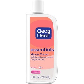 Clean & Clear Essentials Oil-Free Acne Toner, 2% Salicylic Acid Acne Treatment, Gentle Facial Toner for Pimples Cleanses Pores to Clear & Remove Blackheads, Fragrance Free, 8 fl. oz