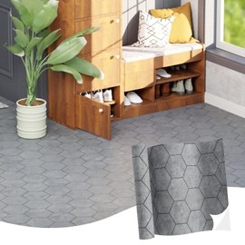 Oxdigi Vinyl Flooring Roll 64 sq.ft | 24"W x 396"L, Hexagonal Marble Peel and Stick Floor Tiles Waterproof for Bathroom, Kitchen, RV, Easy to Install DIY Heavy-Duty Vinyl Floor Covering, Grey Marble