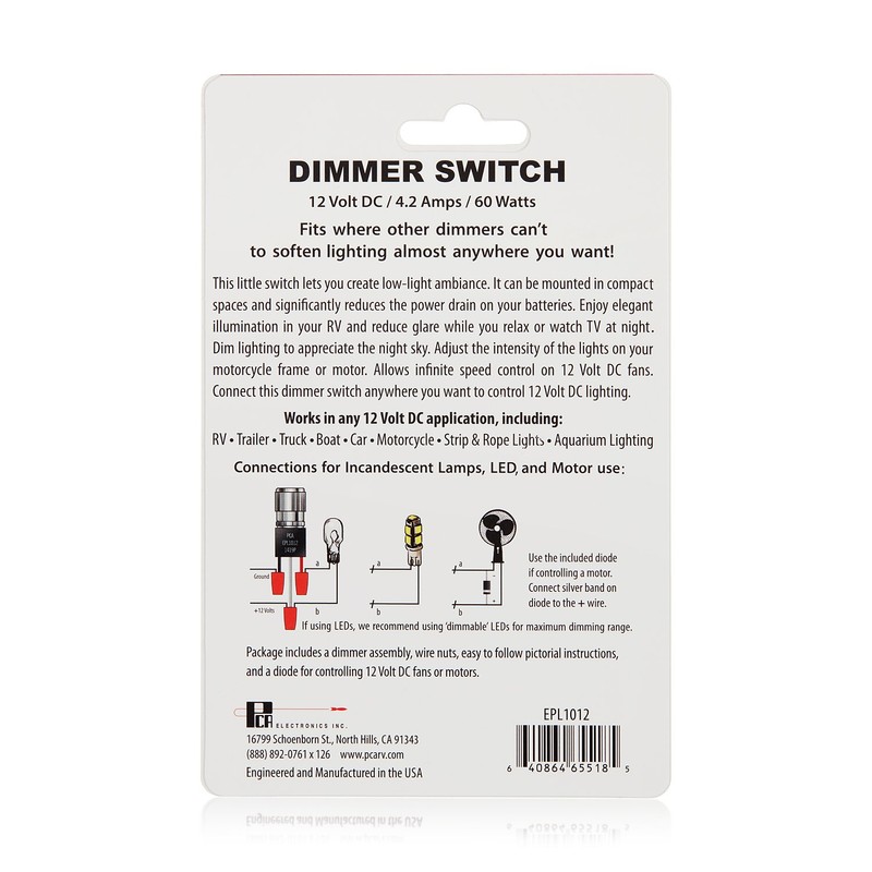 12 Volt DC Dimmer for LED, Halogen, Incandescent - RV,