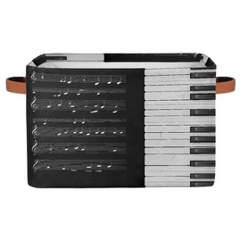 Peaom Music Notes Storage Basket for Shelves, Storage Bins with Handles, Collapsible Basket for Organizing, Closet Toy Baskets for Nursery Room, 15x11x9.5 in, Canvas, Music Pinao