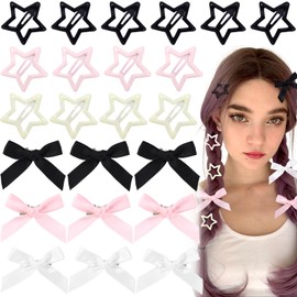 Joez Wonderful 60 Pcs Star Hair Clips, 1.57''/4cm Metal Snap Hair Clips, Cute Star Clips Hair Barrettes, Small Bow Clips, Non-Slip Fashion Stars Hair Accessories for Women (6 Styles)
