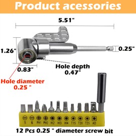 105 Degree Right Angle Drill Adapter Kit, Upgraded Corner Tool Screw Hub Including 12Pc Multifunctional Screw Bits Suitable for Home and Workshop Varity of Tight Space Drilling Screwdriving (Long)