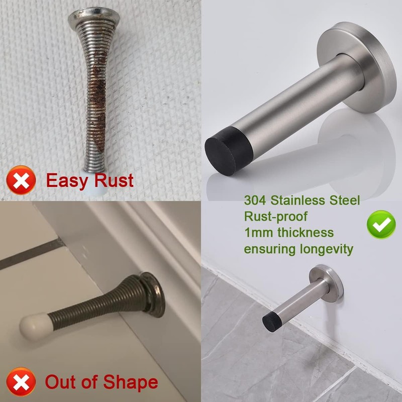 2 Pack Brushed Grey Wall Mounted Door Stopper, 304 Stainless