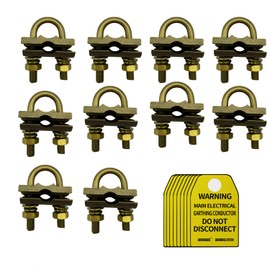 Brass U Bolt Ground Clamp with 2 Conductors,4/0-4AWG Wire Range, 1/2”-3/4”Ground Rods or Pipe Size (U bolt 10pcs pack)