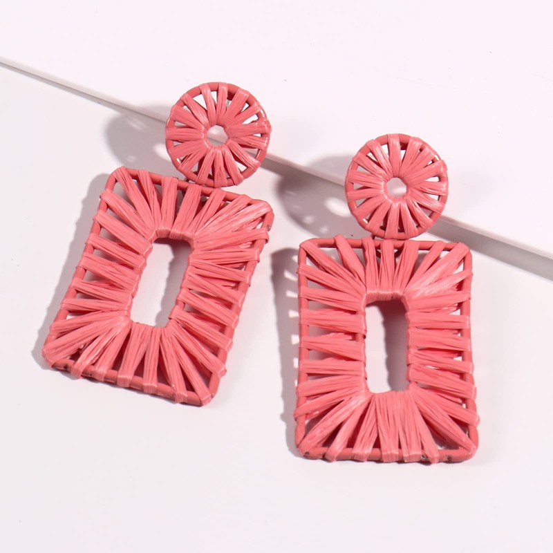 Statement Raffia Earrings Boho Drop Earrings Geometric Dangle Earrings for