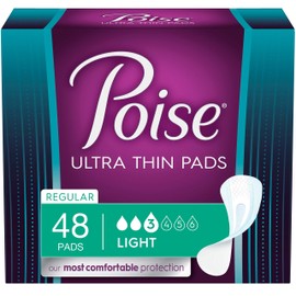 Poise Ultra Thin Incontinence Pads for Women, Light Absorbency, Regular Length, 48 Count (Packaging May Vary)
