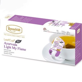 Ronnefeldt LeafCup Ayurveda Light My Flame Chai – Organic Caffeine-Free Loose Leaf Herbal Tea with Ginger, Lemon Peel & Peppermint – 15 Individually Wrapped Tea Bags