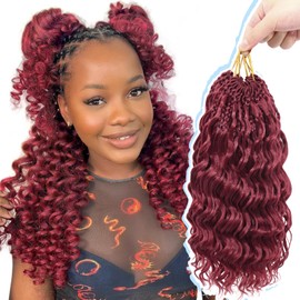 Gowit Pre Looped Deep Wave Crochet Hair 12 Inch 7 Packs Short Curly Burgundy Pre Twisted Ocean Wave Deep Twist Crochet Braids Synthetic Braiding Hair for Black Women