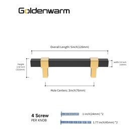 goldenwarm 5 Pack 3in Cabinet Pulls Black and Gold Cabinet Pulls Black Cabinet Handware Brushed Gold Cabinet Handles Black& Gold Drawer Pulls, 3 Inch Hole Centers(76mm), Stainless Steel&Zinc Alloy
