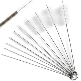 YOILES Bottle Straw Cleaning Brushes, 8 Inch Long Deep Nylon Tube Brush Set with Bendable Stainless Steel Flexible Handles for Narrow Neck Bottles, Set of 10pcs