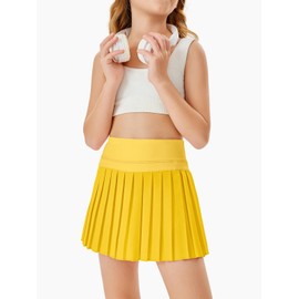 Haloumoning - Faldas plisadas para niñas con pantalones cortos, faldas atléticas de tenis, falda de rendimiento deportivo con bolsillos, 4 a 14 años, Amarillo, 5-6 Años