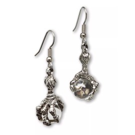 Real Metal Gothic Dragon Claw Dangle Earrings with Clear Crystal Ball Silver Finish #932