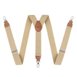 Alizeal Mens 3.5cm Wide Y Shape Braces with 3 Swivel Hooks Leather Joint Heavy Duty Adjustable Suspenders, Khaki