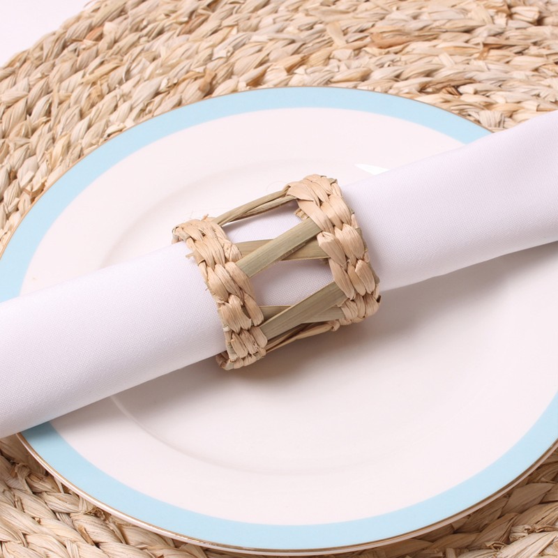Natural Bamboo Straw Napkin Buckle Twine Napkin Corn Husk Napkin