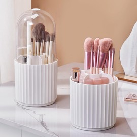 Anyoifax - Organizador de brochas de maquillaje giratorio de 360° para cambiador, organizador de cosméticos giratorios, almacenamiento a rayas, color blanco