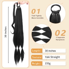 BOBIYA Long Braided Ponytail Extension 30 Inch Pre stretched Braiding Hair Extensions DIY Braid Ponytail Natural Soft Ponytails (Natural Black)