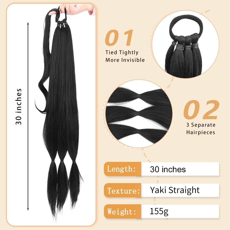 BOBIYA Long Braided Ponytail Extension 30 Inch Pre stretched Braiding